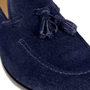 Handmade suede moccasin with blue tassels