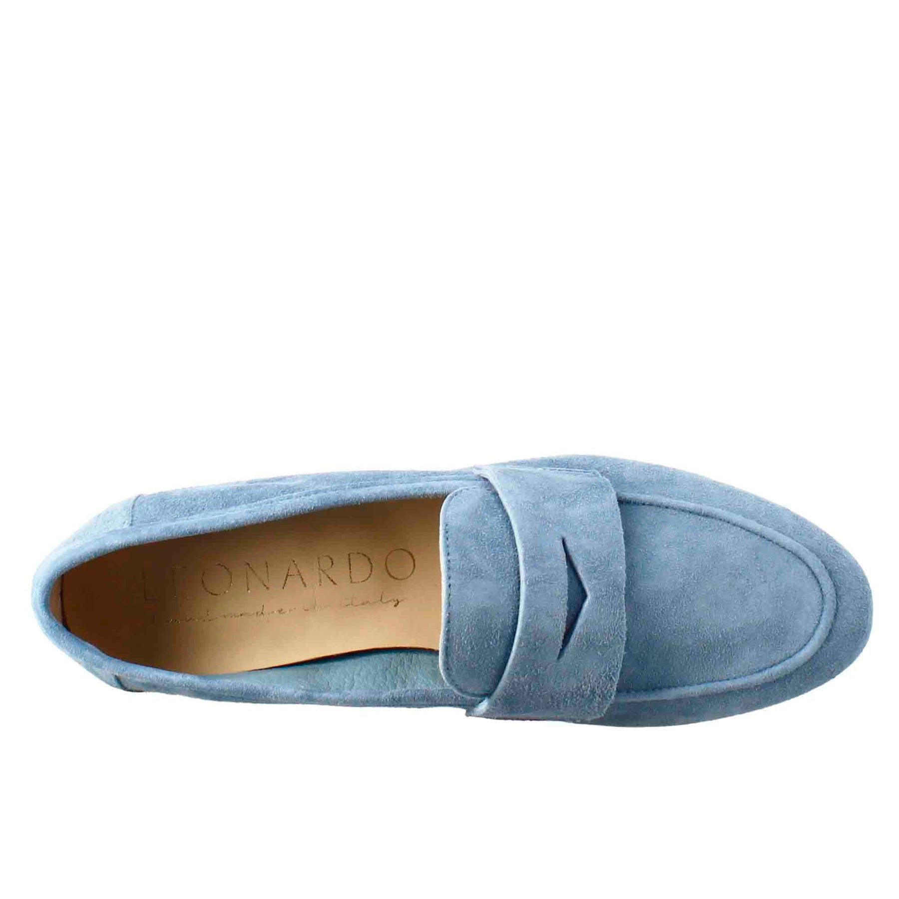 Flexible women's moccasin in light blue suede and rubber sole