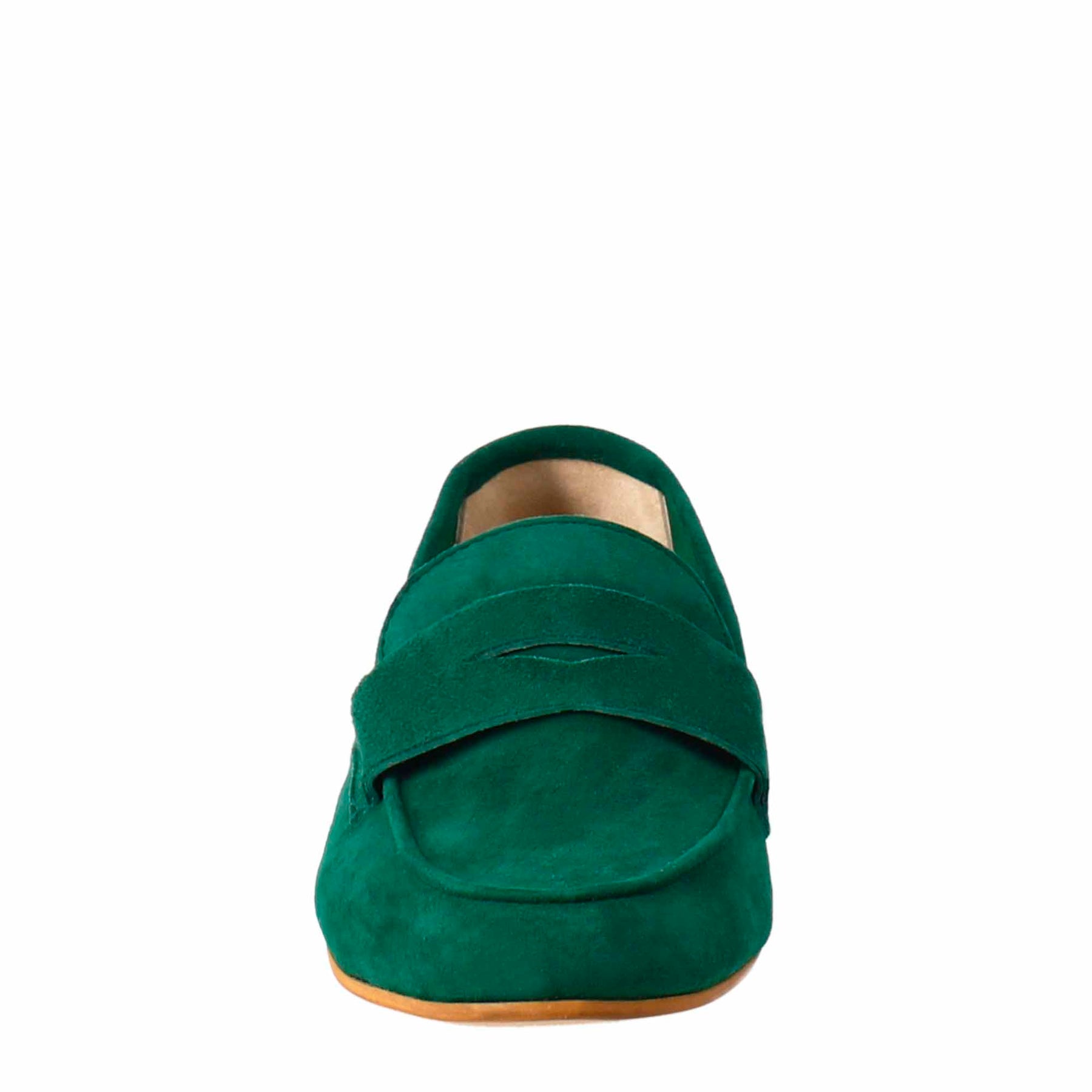 Handmade moccasin for women in green suede.