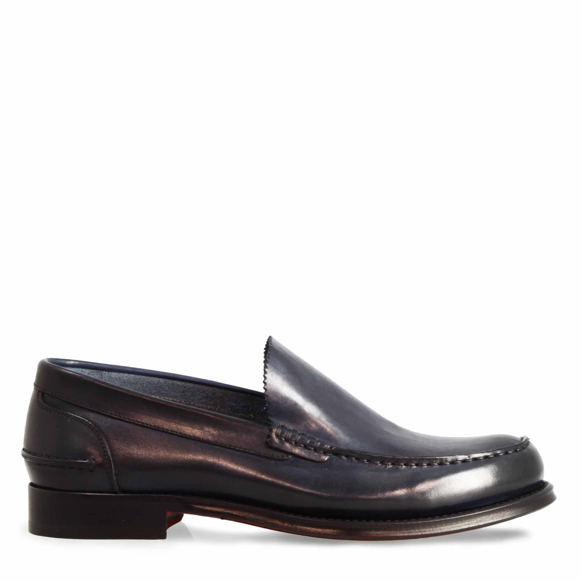Mocassin classique pour homme fait main en cuir bleu