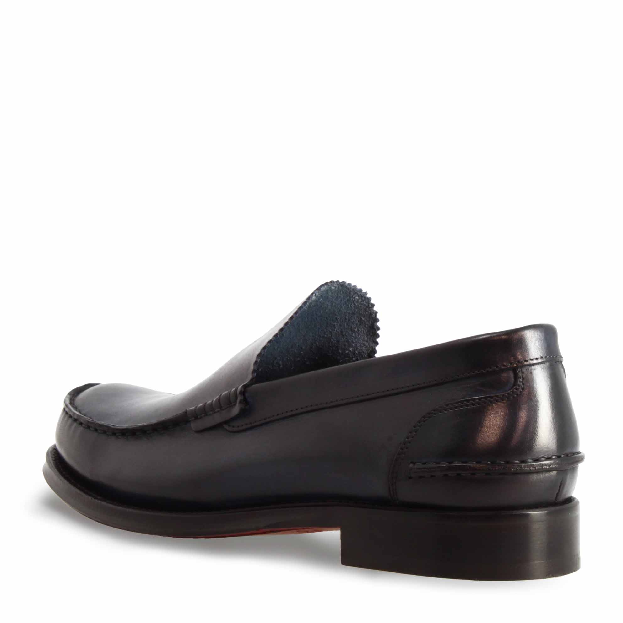 Mocassin classique pour homme fait main en cuir bleu