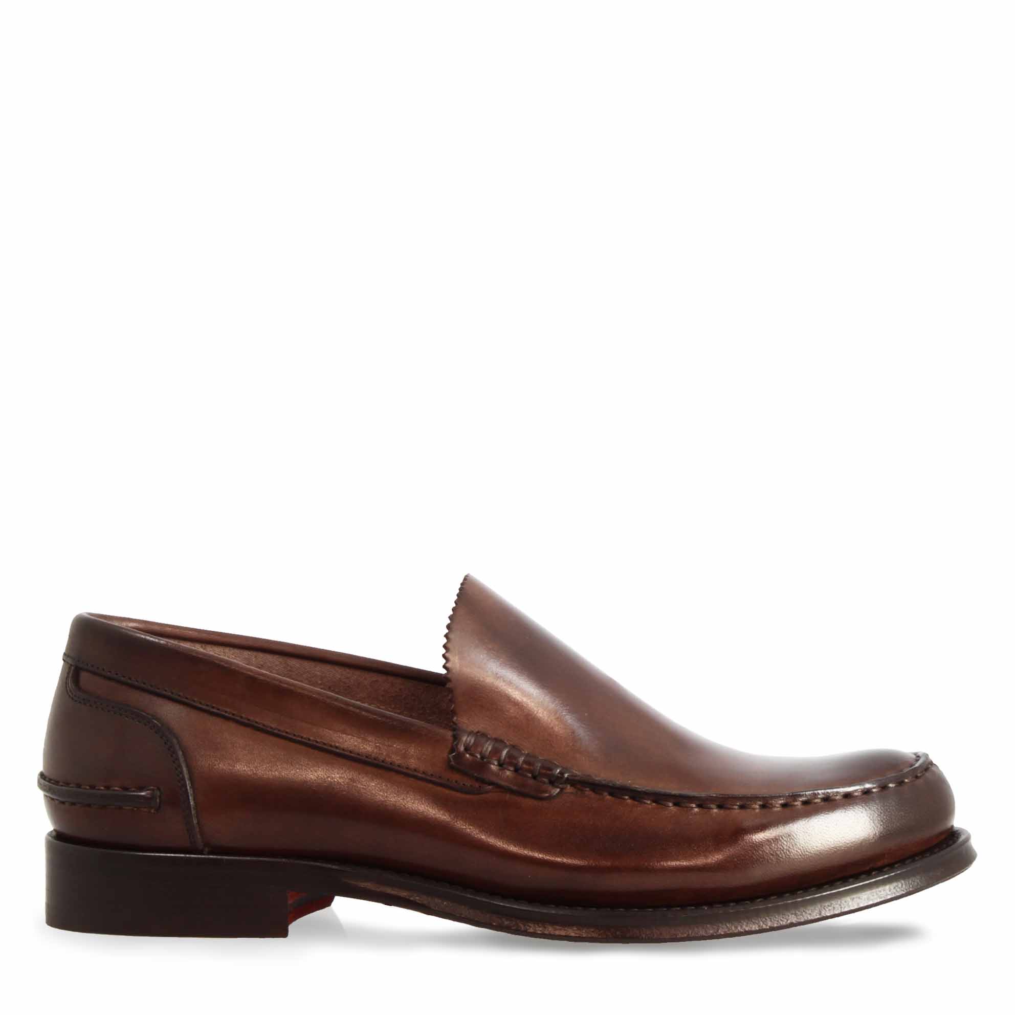 Classic handmade men's moccasin in dark brown leather