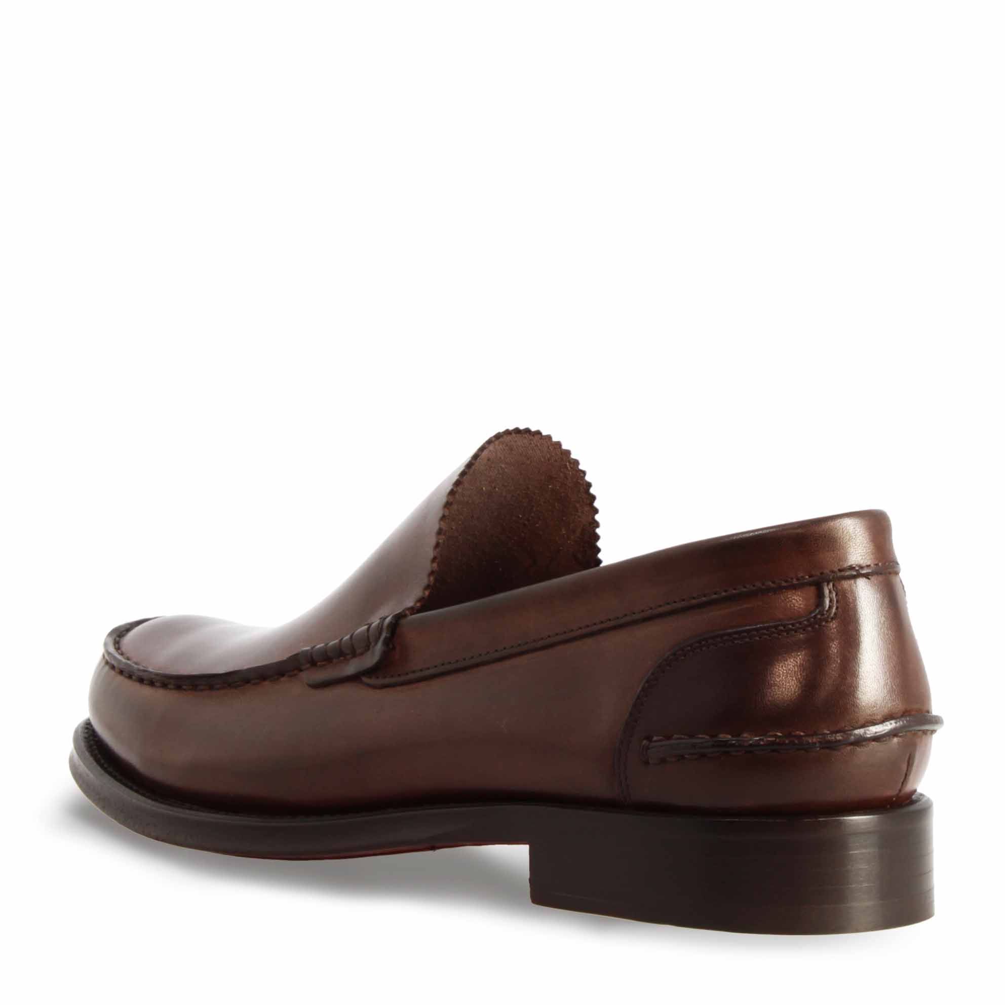 Classic handmade men's moccasin in dark brown leather