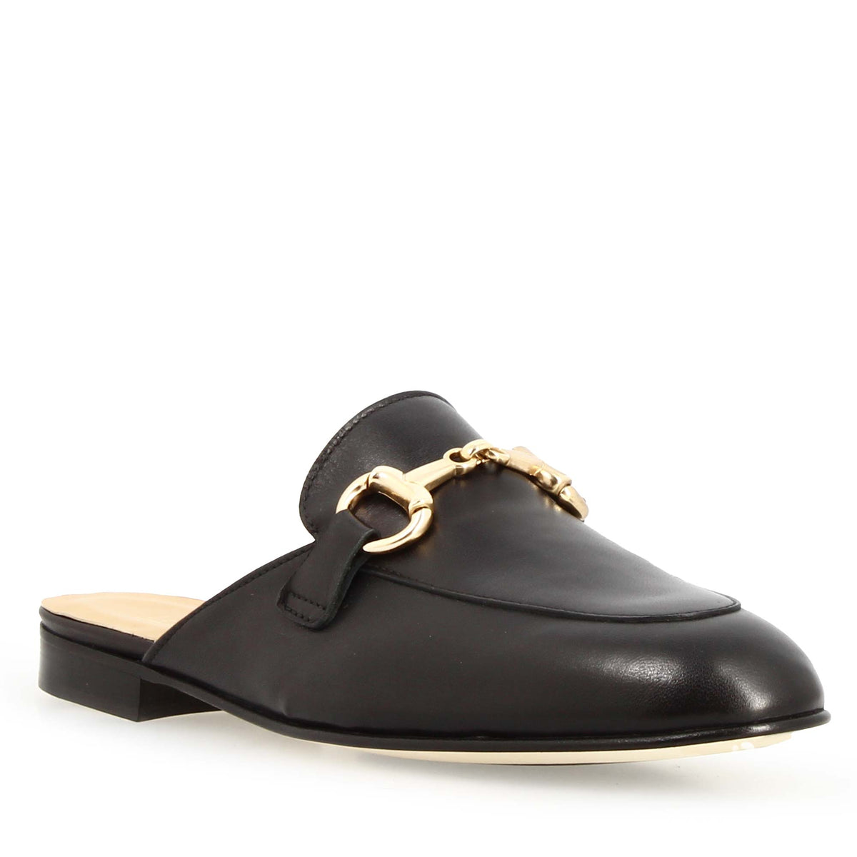 dress mules women Handmade women's mules shoes with horsebit in black leather