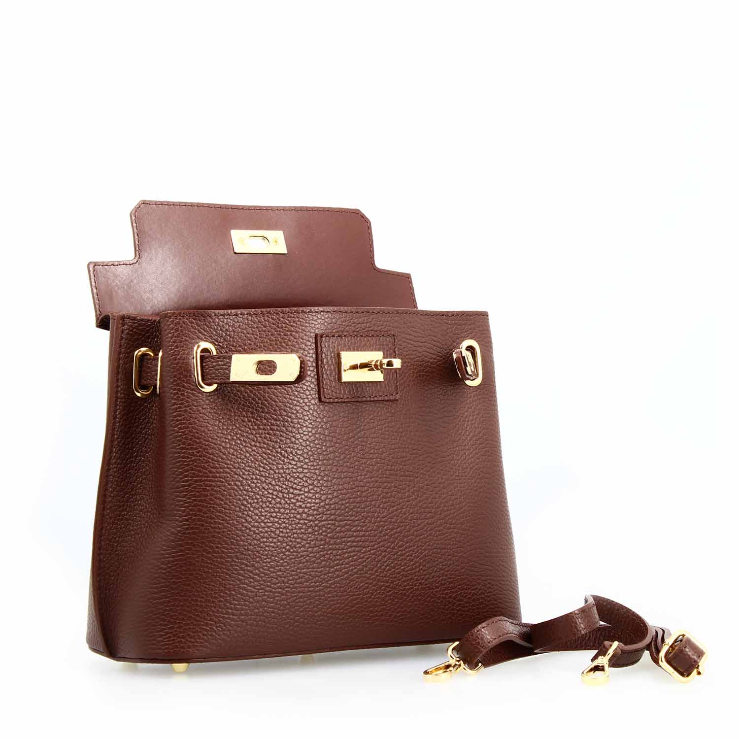 Sac à main et bandoulière Ninfea pour femme en cuir marron foncé