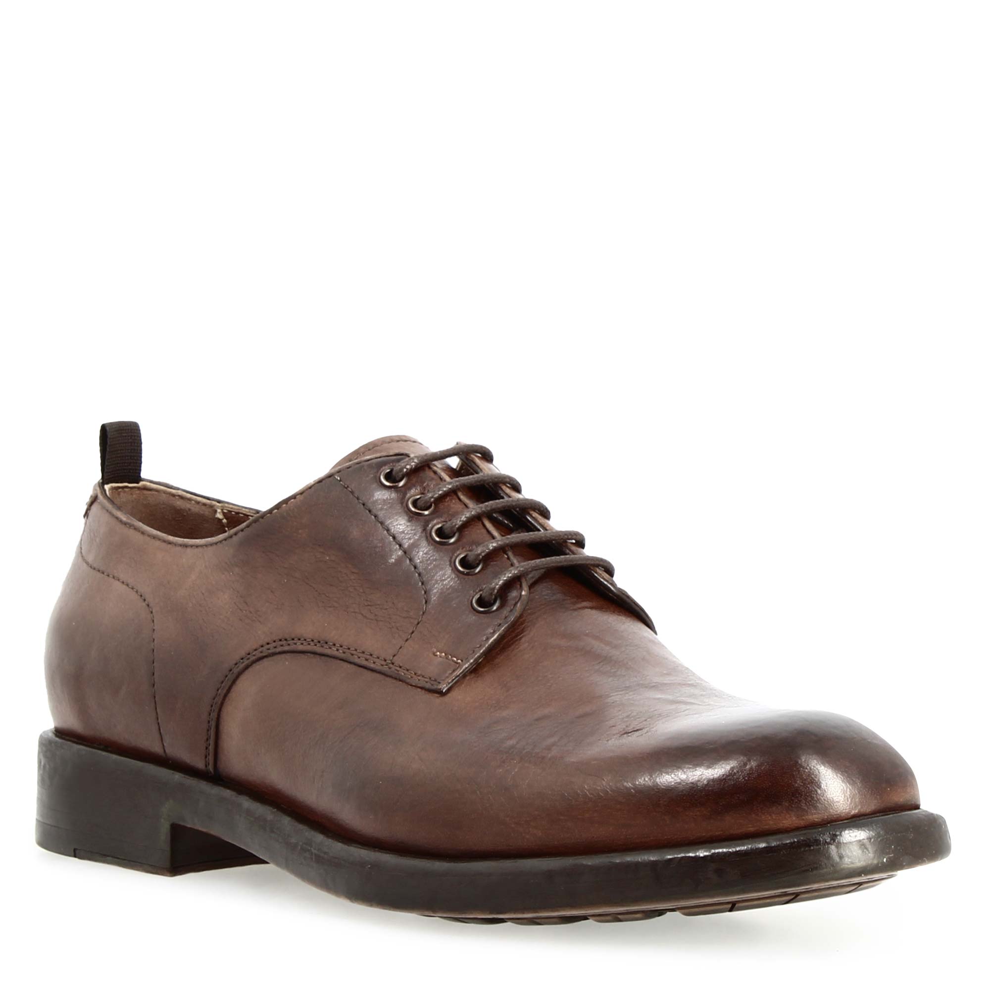 Modern men's derby in brown fine leather