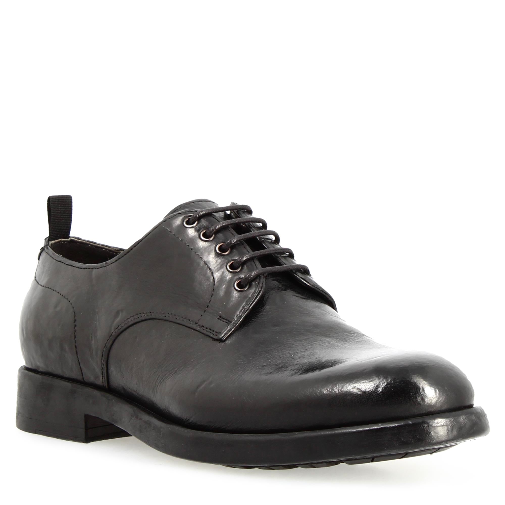 Modern men's derby in black fine leather