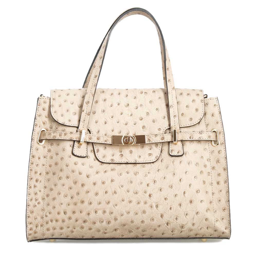 Rosetta L - Large Ostrich-Print Leather Handbag White