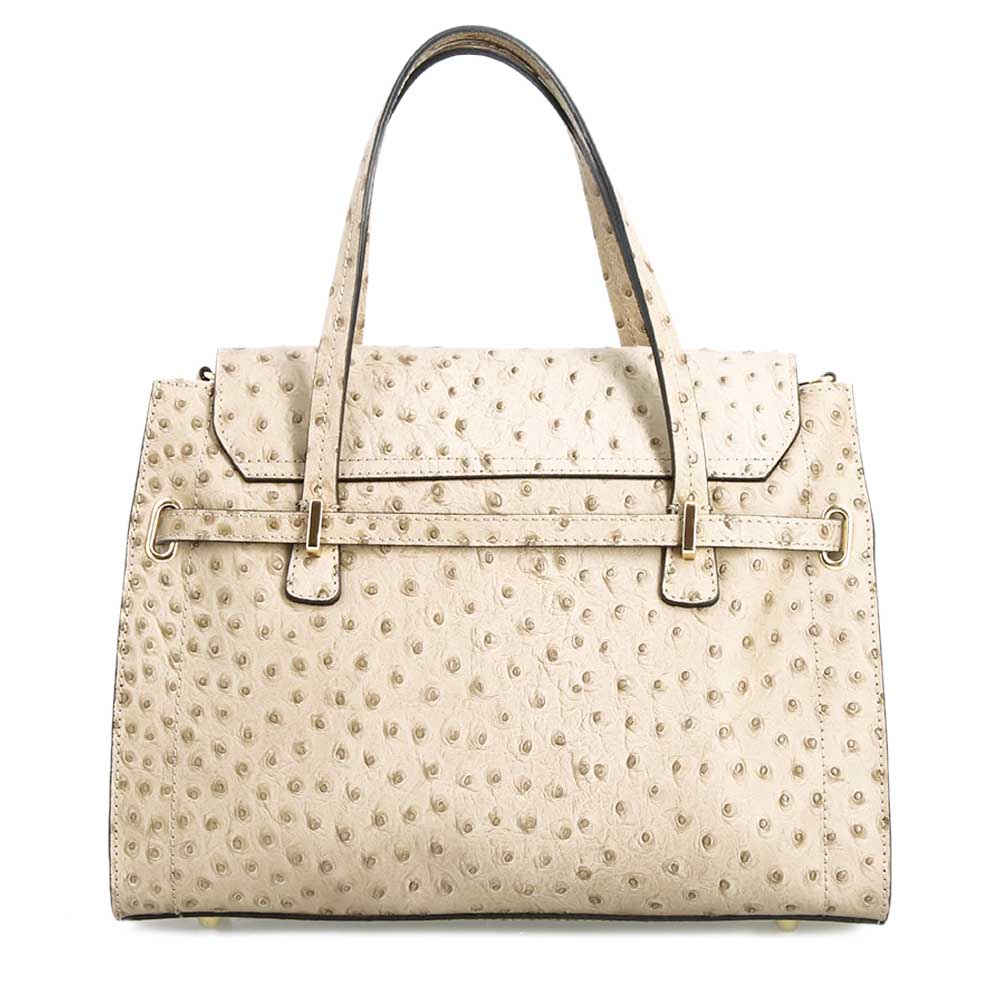 Rosetta L - Large Ostrich-Print Leather Handbag White