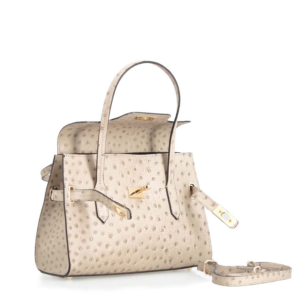 Rosetta M - Medium white ostrich-print leather handbag