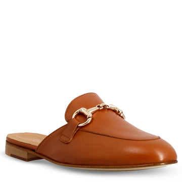Sabot color marrone con fibbia dorata e fondo in cuoio - LeonardoShoes