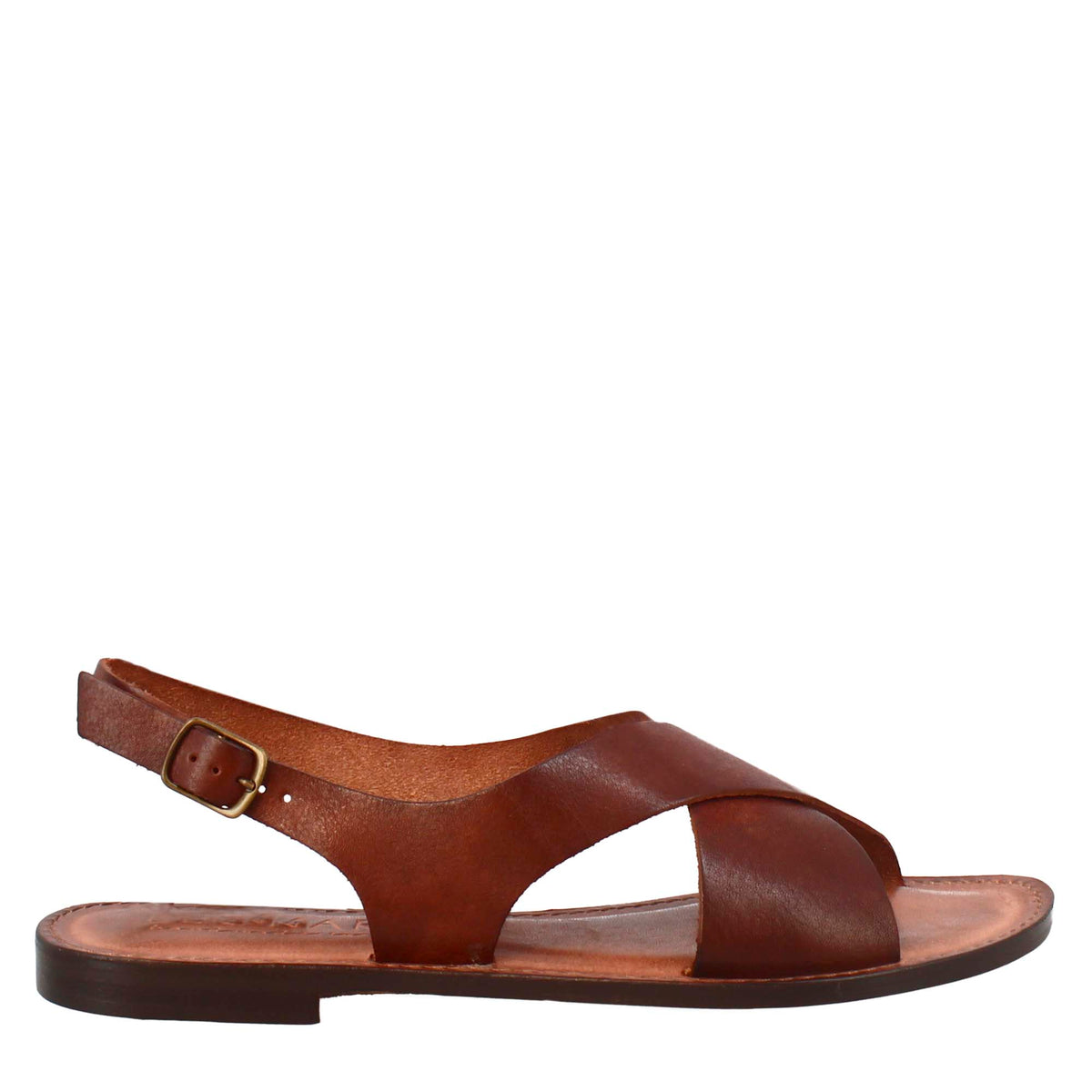 Ancient Roman style women's Arcadia sandals in brown leather 