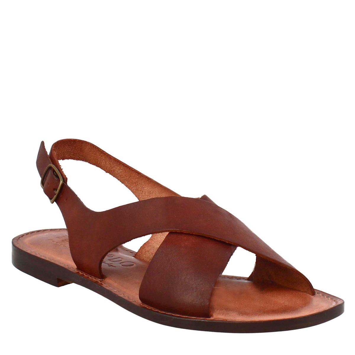 Ancient Roman style women's Arcadia sandals in brown leather 