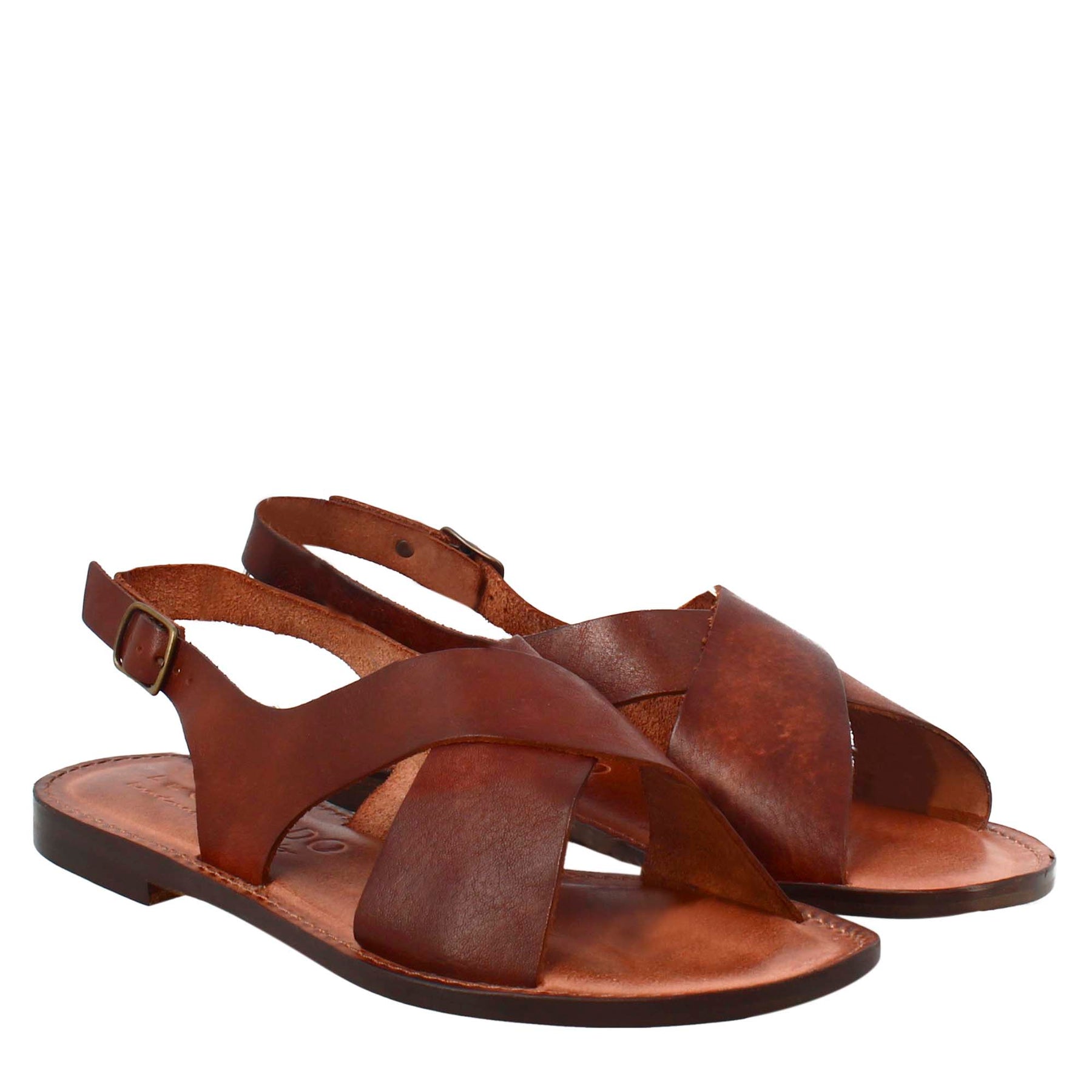 Ancient Roman style women's Arcadia sandals in brown leather 