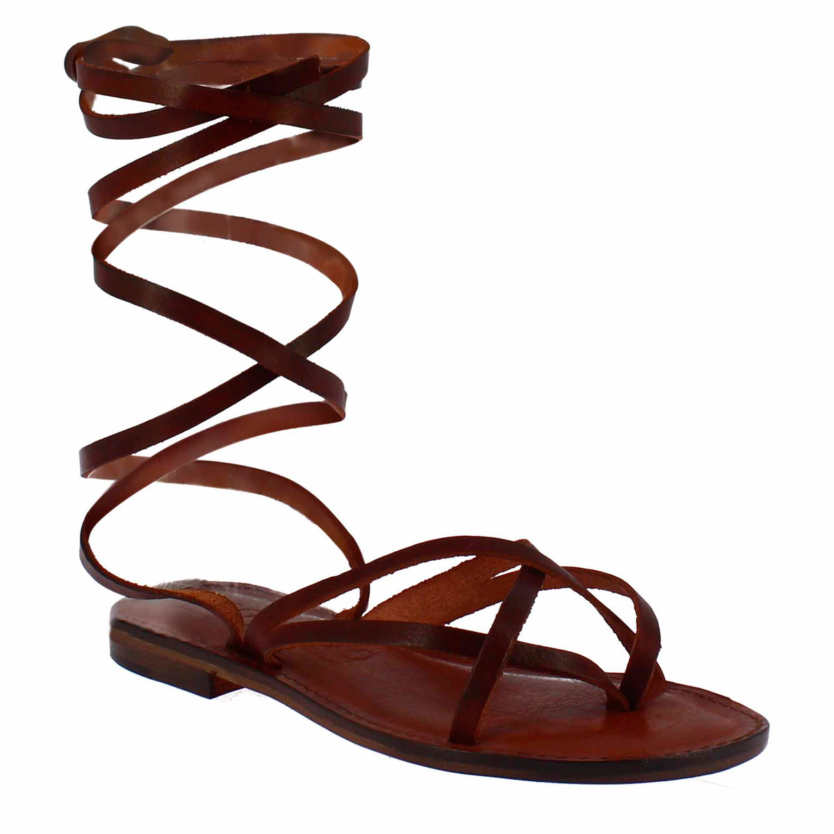 Sandales Eclipse pour femmes de style romain antique en cuir marron