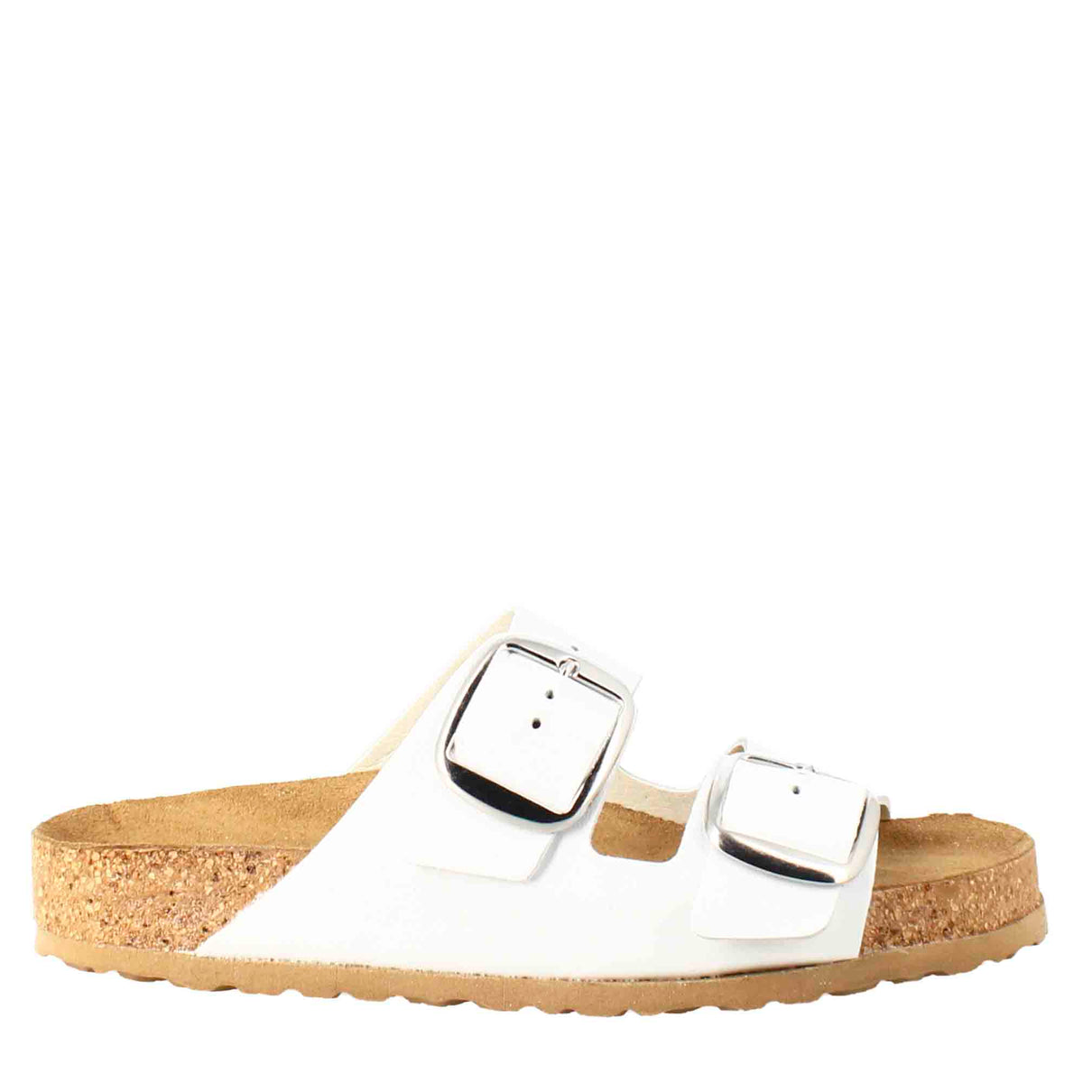 Damen-Sandalen mit doppelter Schnalle aus weißem Leder