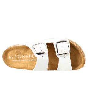 Women's double buckle sandals in white leather