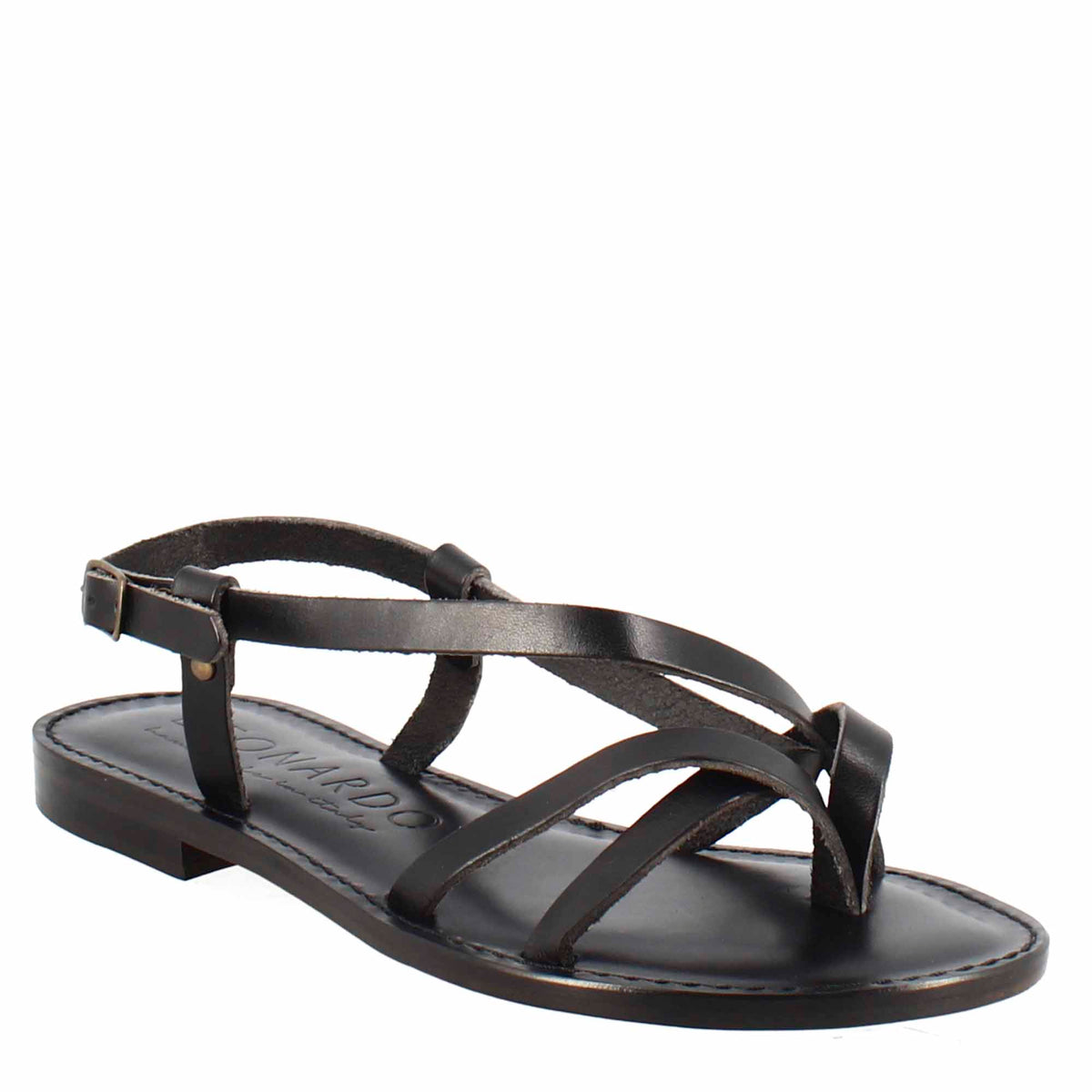 Solace women's sandals in ancient Roman style in black leather 