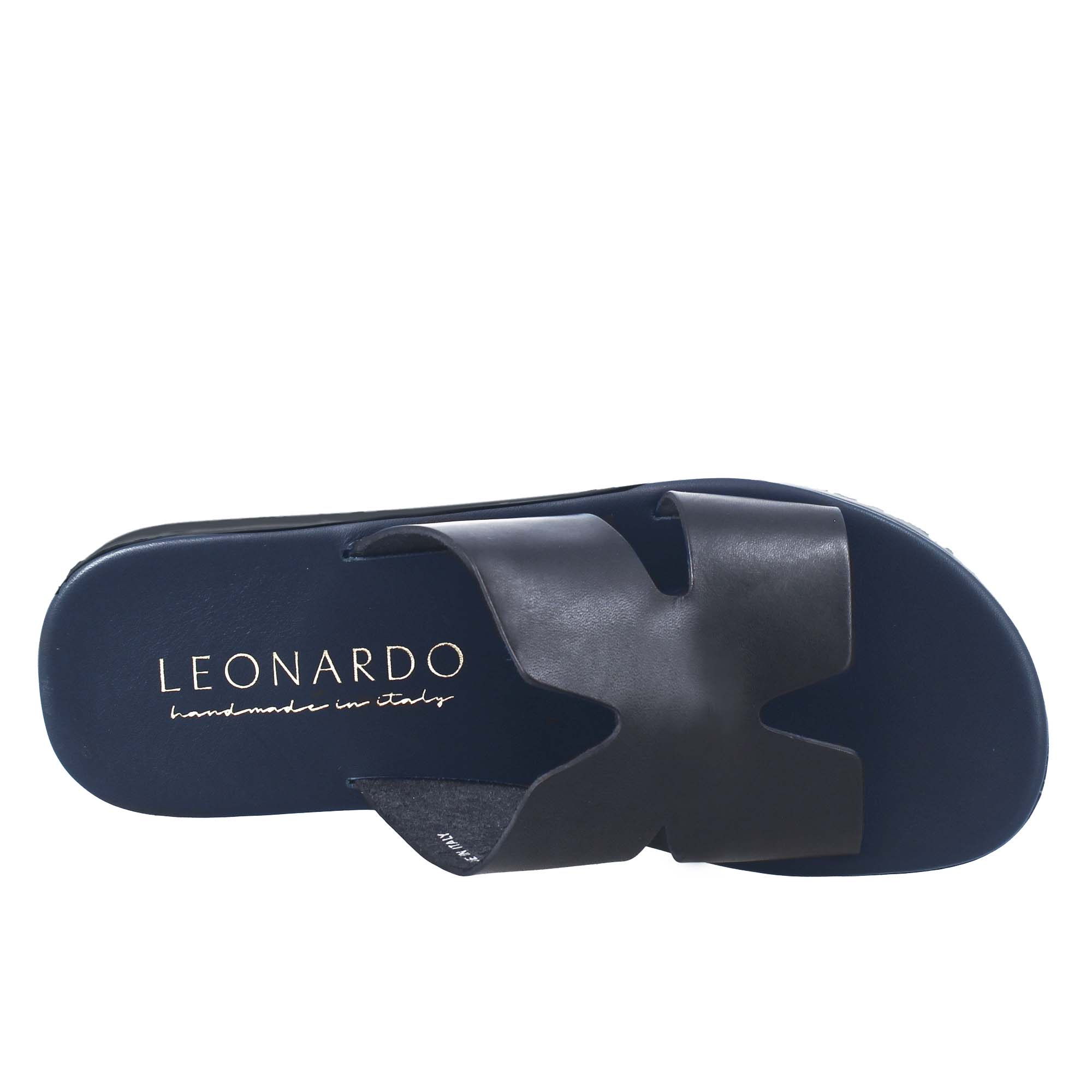 Men's H-shaped sandals in blue leather