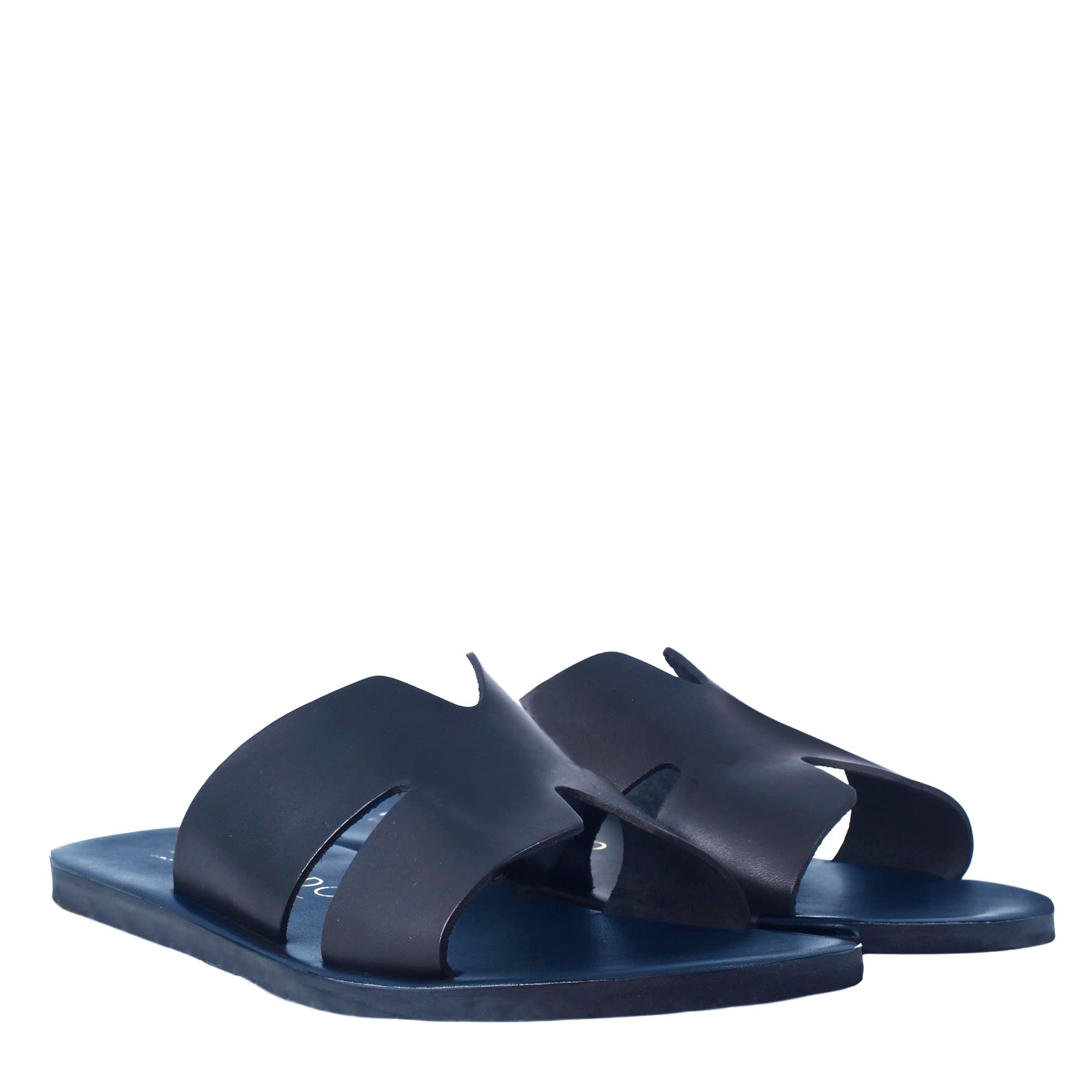 Men's H-shaped sandals in blue leather