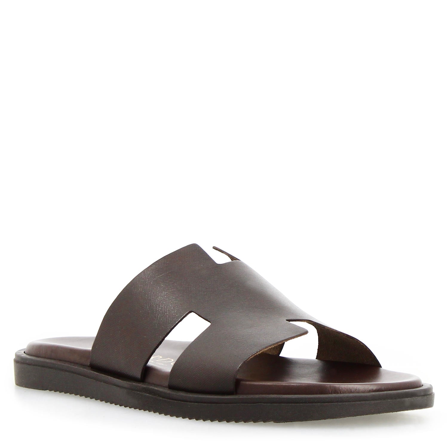 Sandali uomo forma H in pelle stampata marrone scuro