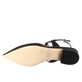Woman's pointed toe medium heel closed sandal in black leather