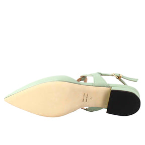 Sandale fermée talon moyen bout pointu pour femmes en cuir vert