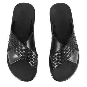 Handmade black leather men's double strap sandals