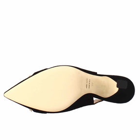 Sandale pour femmes en forme en daim noir avec des paillettes appliquées