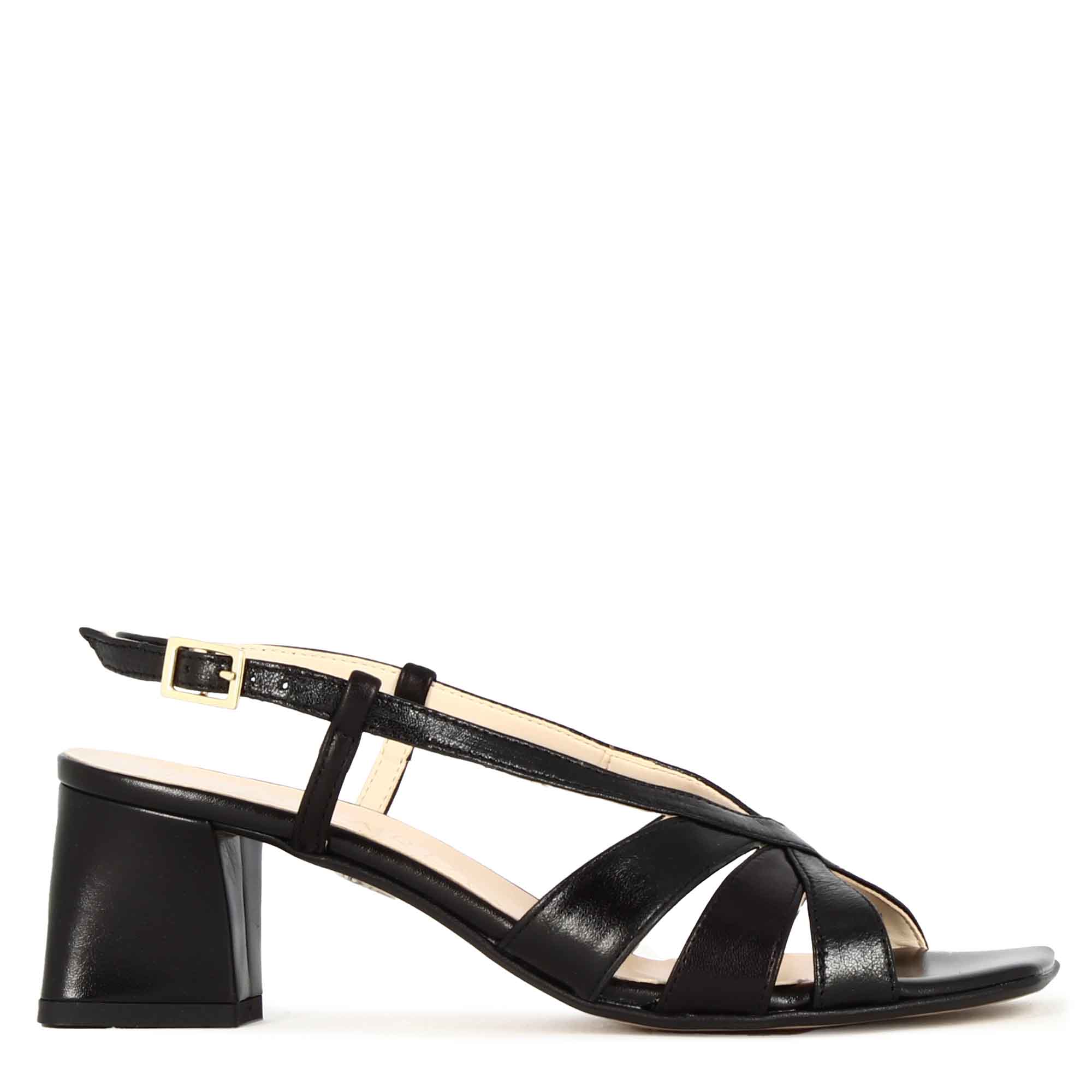 Classic black leather women's sandal with straps