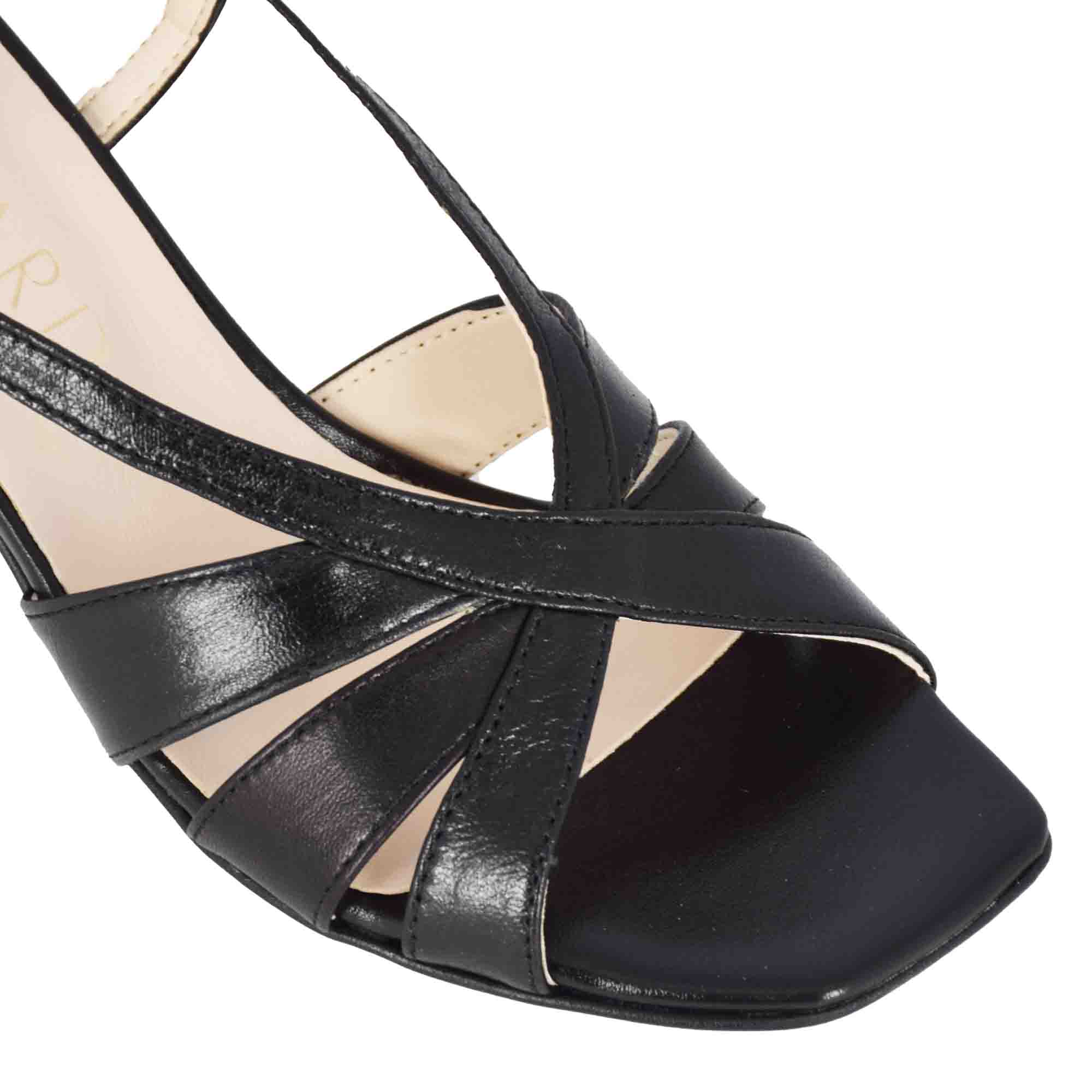 Classic black leather women's sandal with straps
