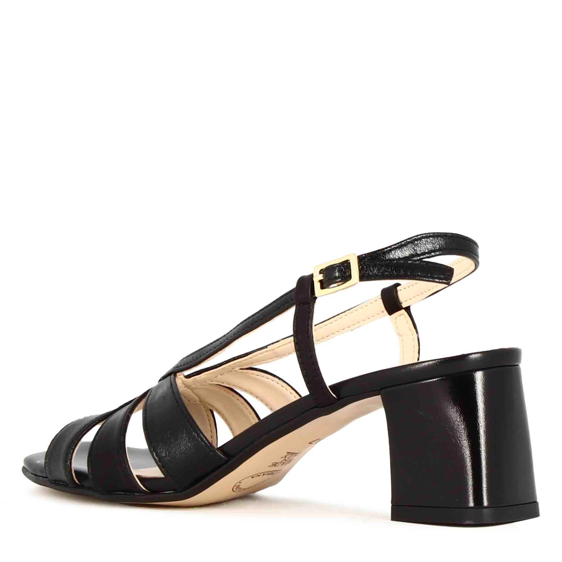 Sandale classique pour femme en cuir noir avec bandes multicolores
