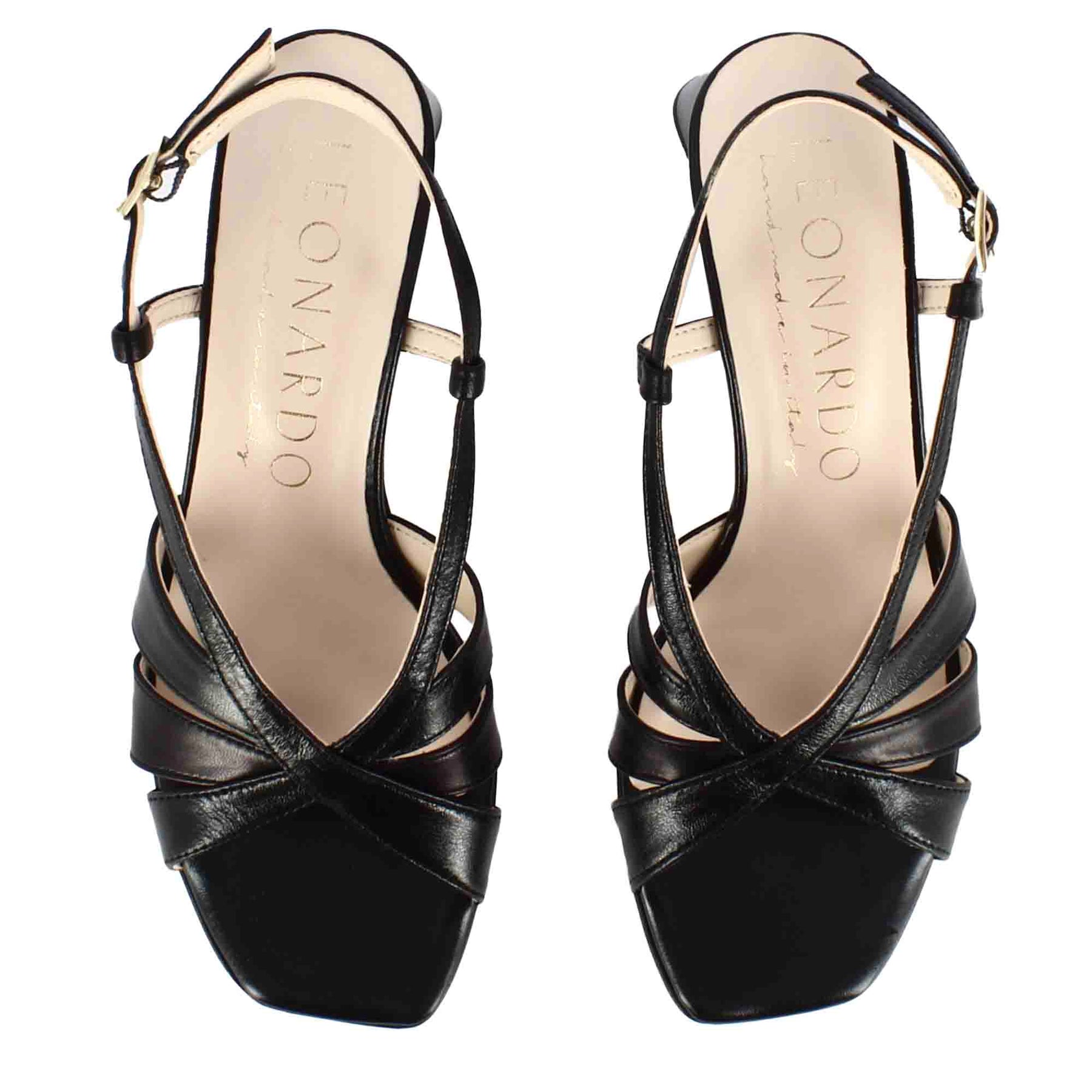 Classic black leather women's sandal with straps