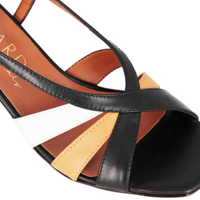 Sandalo da donna classico in pelle nero con fasce multicolore