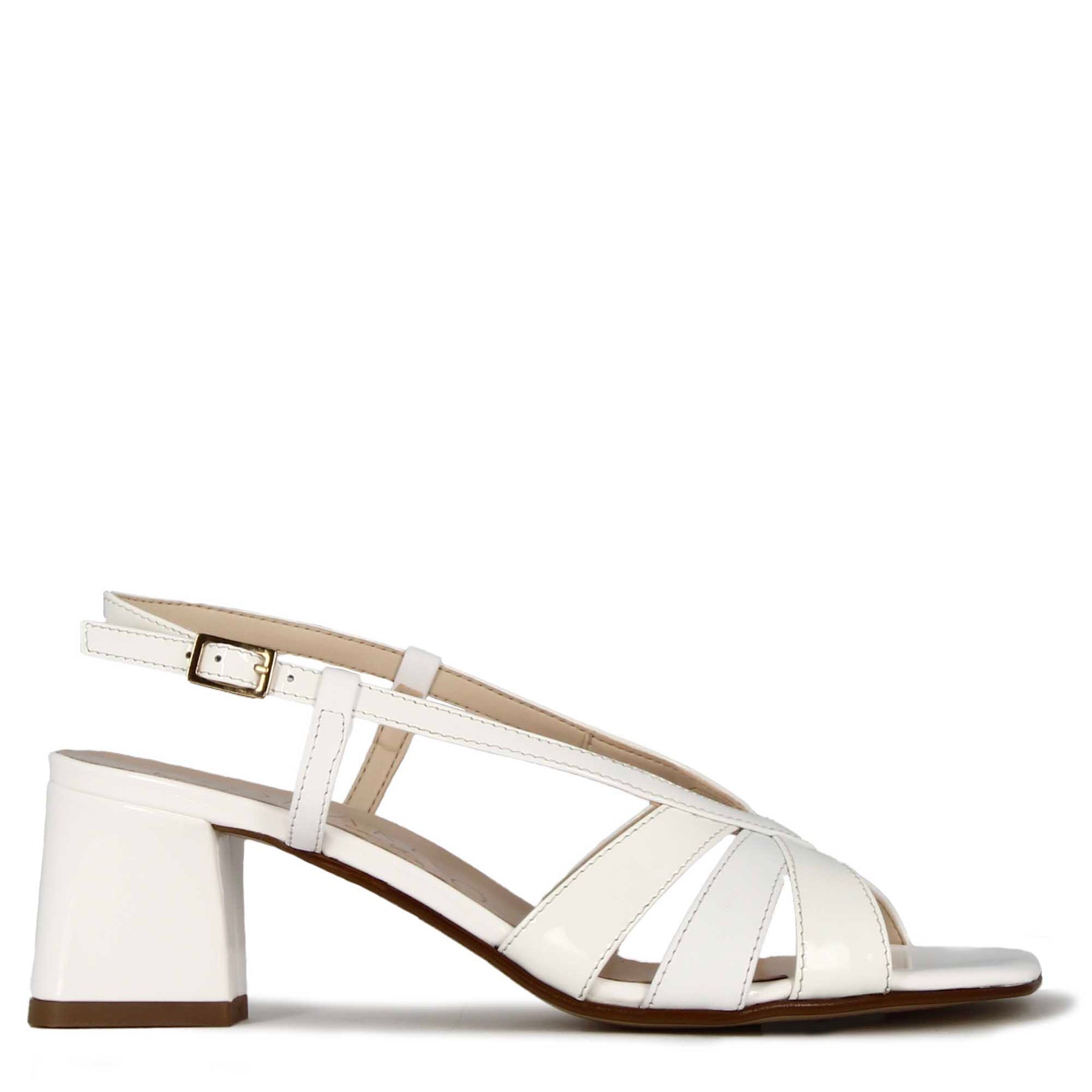 Classic women's sandal in multi-band patent leather