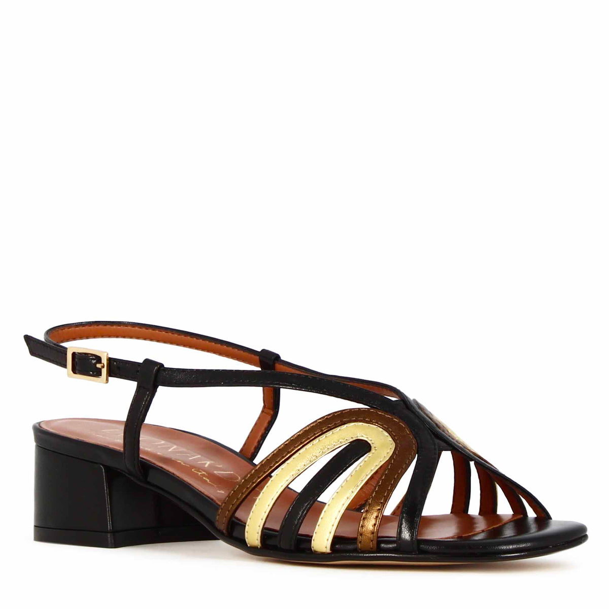 Women's sandal with multicolor laminated leather bands