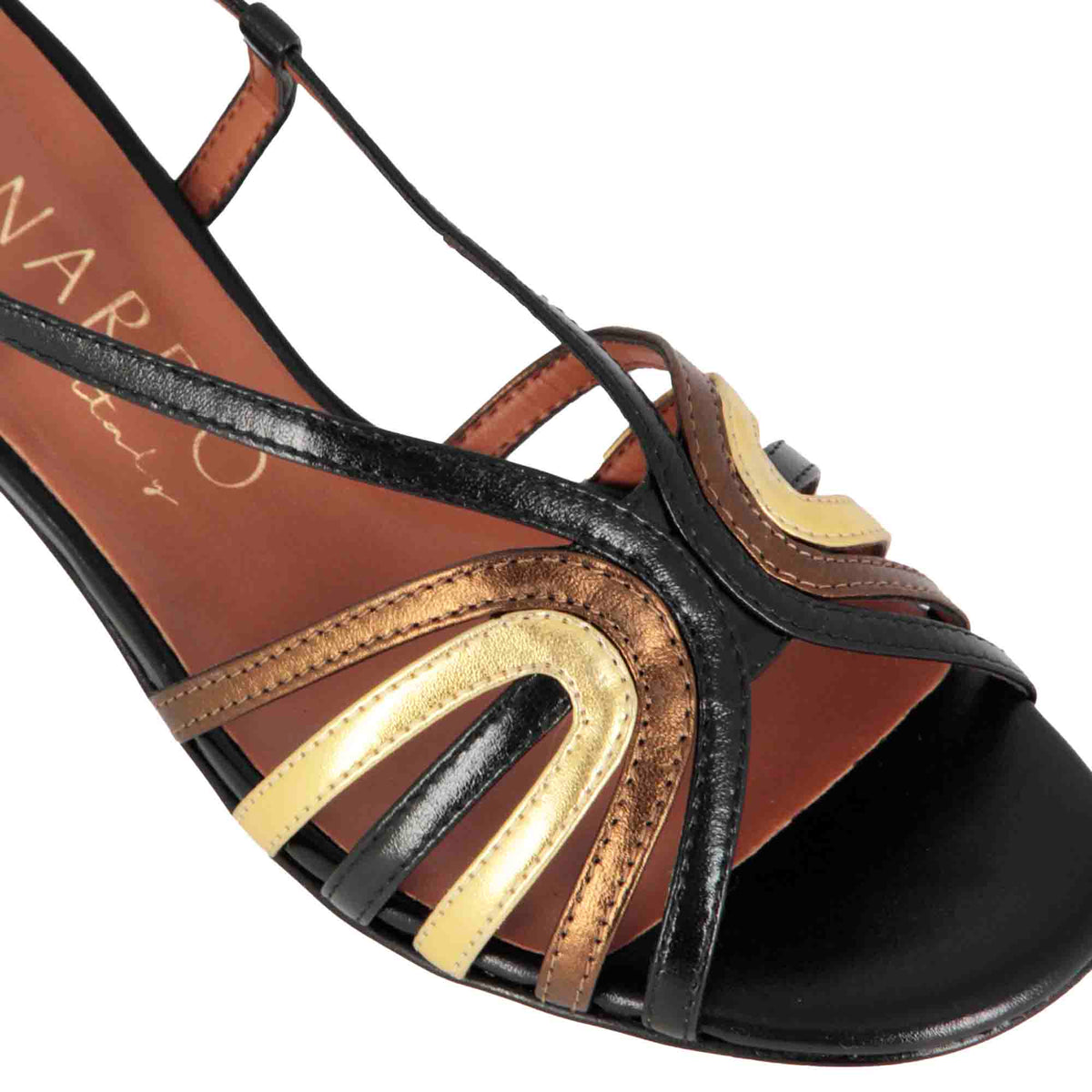 Women's sandal with multicolor laminated leather bands