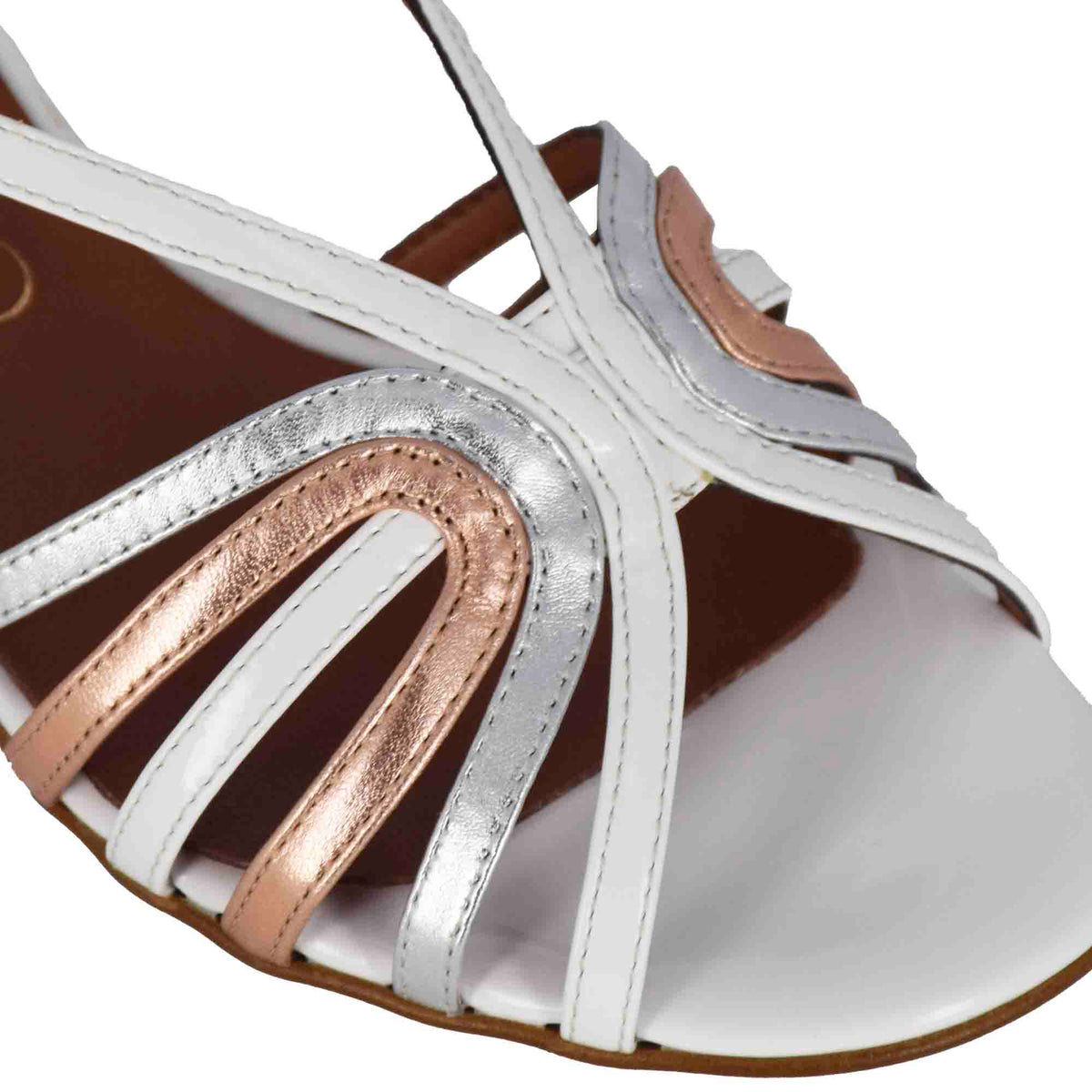 Sandale pour femme avec bandes en cuir laminé couleur cuivre et or
