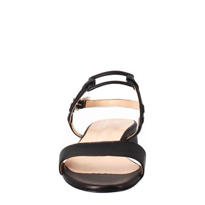 Sandalo aperto da donna con tacco basso in pelle effetto glitter colore nero
