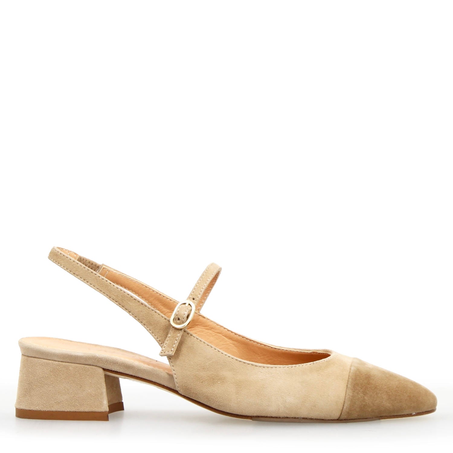 Women's mid heel beige suede sandal Cornelia