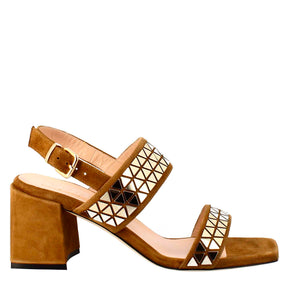 Women's sandal in brown suede with applied glitter 
