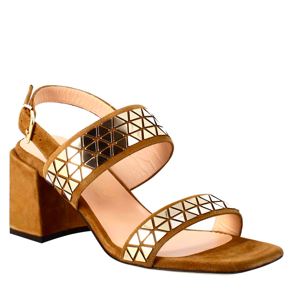 Women's sandal in brown suede with applied glitter 