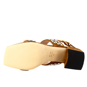 Sandalo da donna in pelle scamosciata marrone con glitter applicati