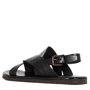 Men's sandal with woven bands in black leather