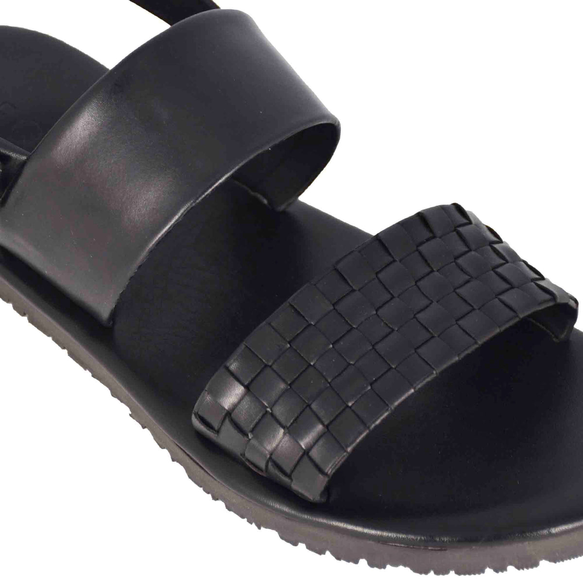 Sandale pour homme avec boucle en cuir semi-tressé noir