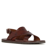 Men's sandal with woven bands in dark brown leather