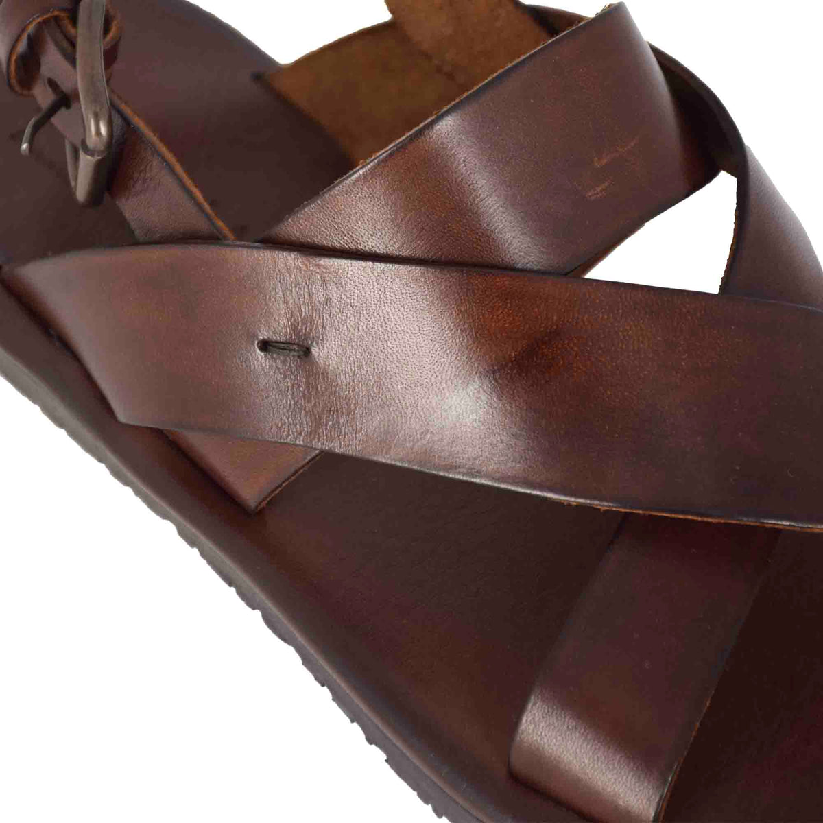 Sandale pour hommes à bandes tressées en cuir marron foncé