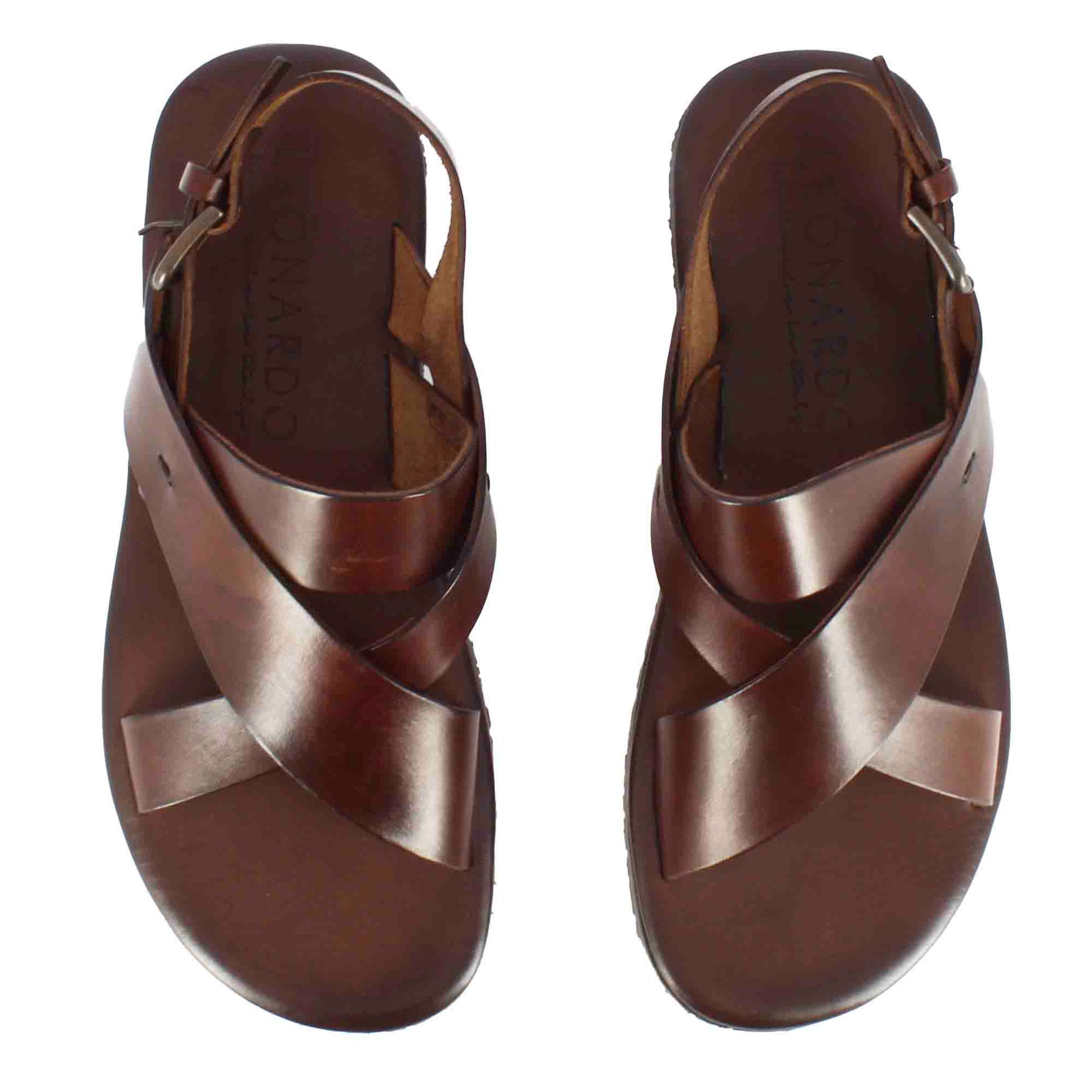 Sandale pour hommes à bandes tressées en cuir marron foncé