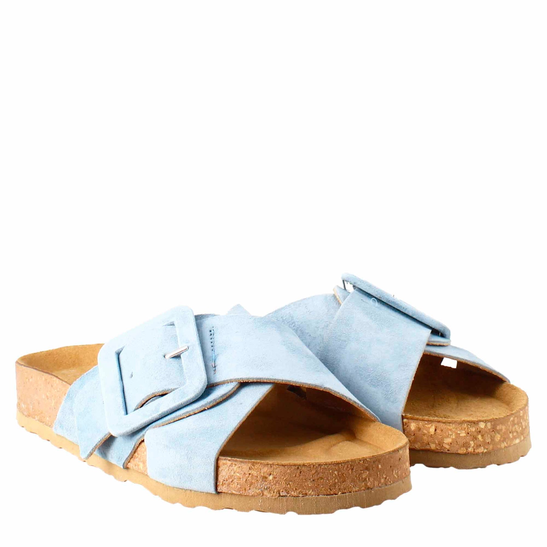 Sandale pour femmes à double bande et boucle en daim bleu clair