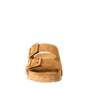 Sandale à double boucle pour femmes en daim marron 